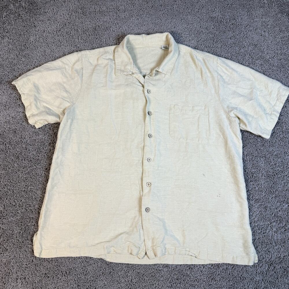 Batik Bay Shirt Mens L Beige Short Sleeve Button Up Silk Relaxed Pocket